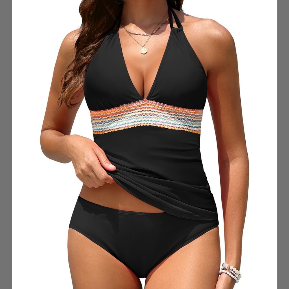 Eve Black Bikini with Colorful Stripes 2 piece